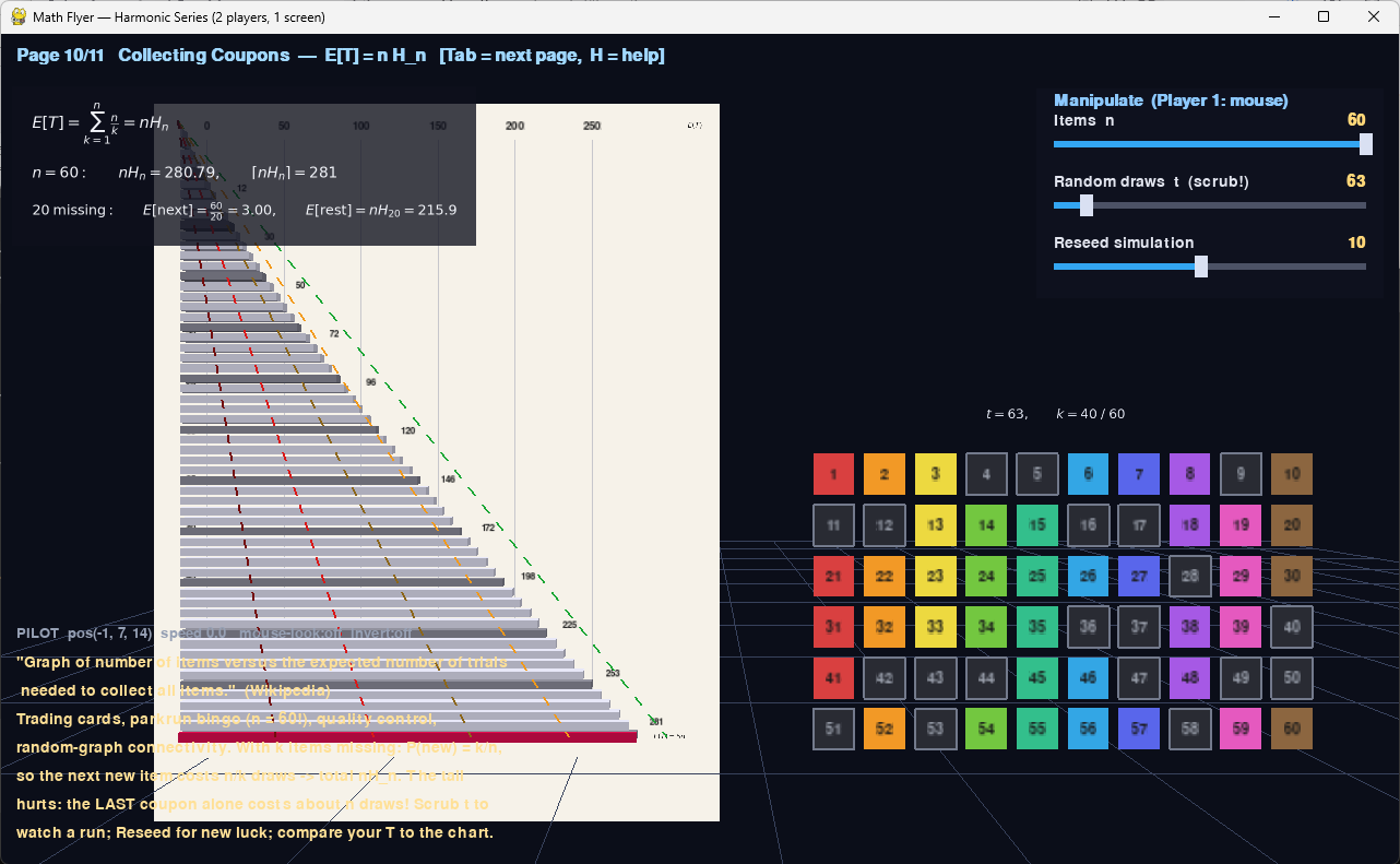 Harmonic Series Demo — the coupon collector's problem, E[T] = n H_n