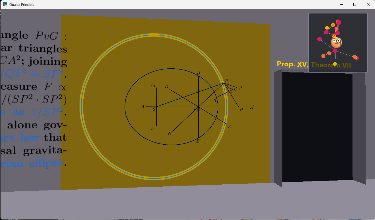 Quake: Principia — the final proof-wall glowing gold as a hidden door